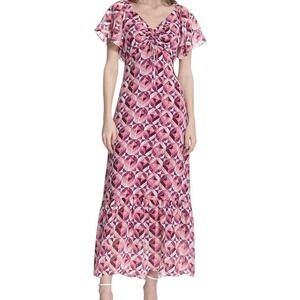 Donna Morgan Maxi Dress Women Size 4 Pink Romantic Short Sleeve‎ Summer Resort